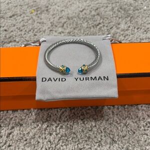 David Yurman Silver Cable Bracelet with Blue Accents
